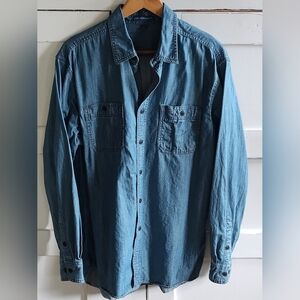 Port Authority Men's Blue Denim Button-Up Shirt | Long Sleeve| Large